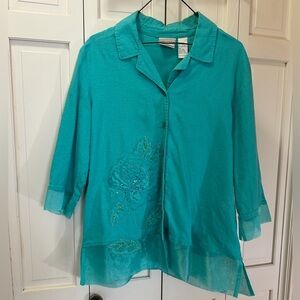 Vintage women’s Napa Valley Teal Floral Blouse size L